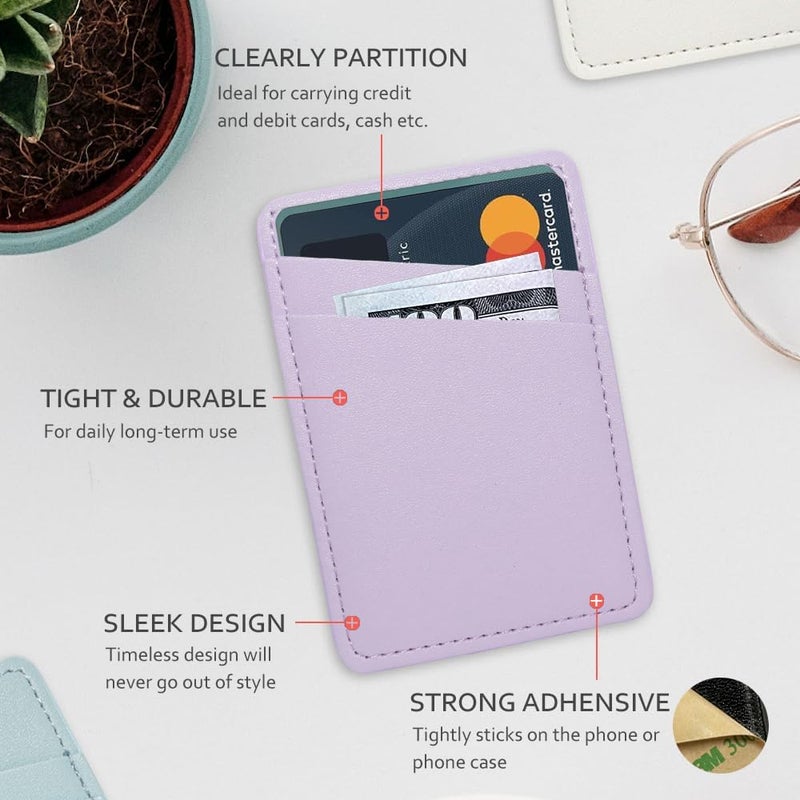 Limvory Phone Wallet Stick On, Leather Phone Card Holder, Credit Card Holder for Phone Case Compatible with iPhone, Samsung and Android - White, Purple - Image 4
